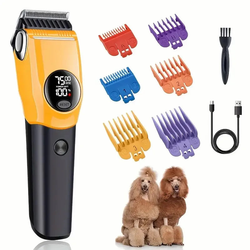 The GlowGroom Trimmer LED pet grooming clipper kit with guide combs